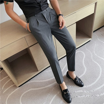 Aidase High Quality Men's Suit Pants British Business Dress Pants Casual Office Wedding Trousers Black Gray Streetwear Costume Homme aidase-shop
